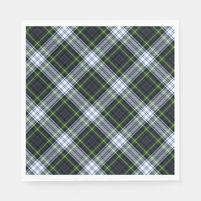 Plaid Rustic Clan Gordon White Green Tartan Paper Napkin (Front)