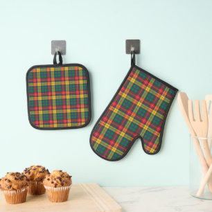Plaid Rustic Colourful Red Yellow Buchanan Tartan Oven Mitt & Pot Holder Set