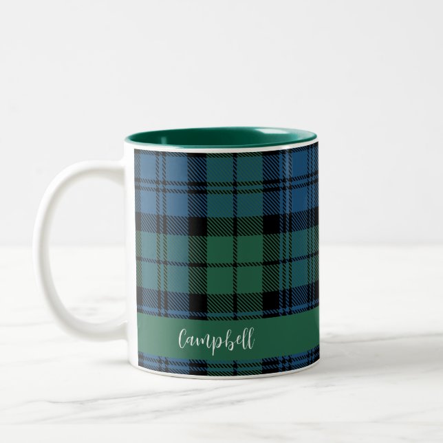 Plaid Rustic Custom Script Clan Campbell Tartan Two-Tone Coffee Mug (Left)