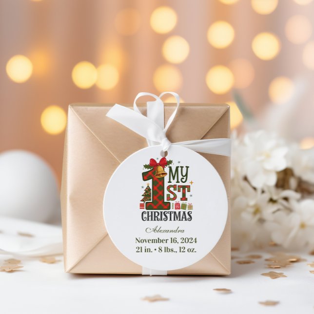  Plaid Rustic  First Christmas Classic Round Sticker (Creator Uploaded)