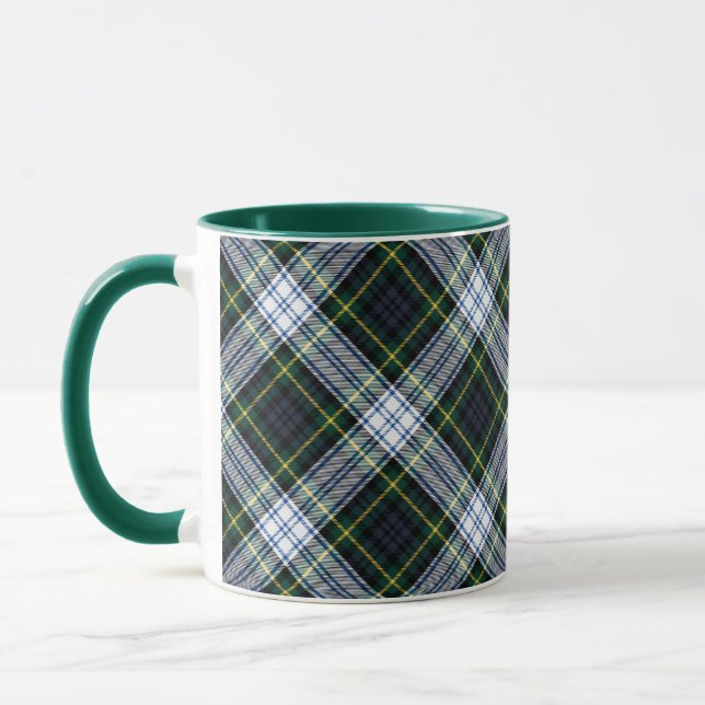 Plaid Rustic Green White Clan Gordon Tartan Mug (Left)