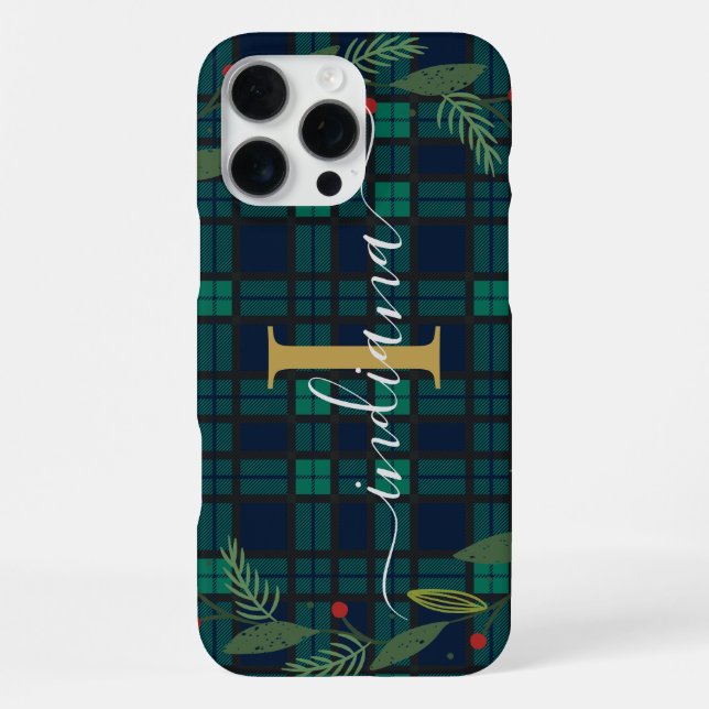 Plaid Rustic Monogram Script Wreath Tartan iPhone Case (Back)