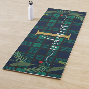 Plaid Rustic Monogram Script Wreath Tartan Yoga Mat