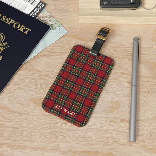 Plaid Rustic Red and Green Stewart Tartan Luggage Tag