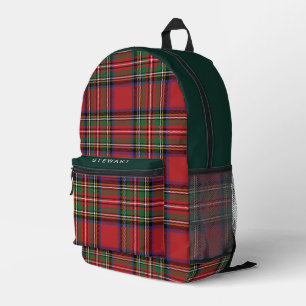 Plaid Rustic Red and Green Stewart Tartan Printed Backpack