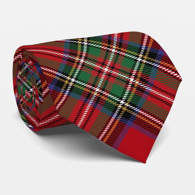 Plaid Rustic Red Green Classic Stewart Tartan Tie (Rolled)