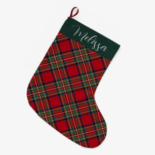 Plaid Rustic Red Green Personalised Stewart Tartan Large Christmas Stocking