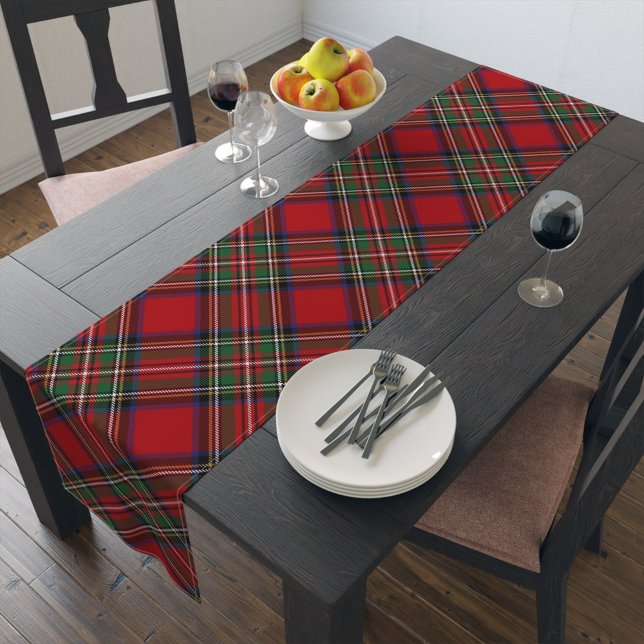 Plaid Rustic Red Green Stewart Tartan Short Table Runner (Plaid Rustic Clan Stewart Tartan Table Runner)
