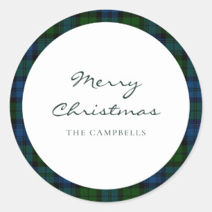Plaid Rustic Script Campbell Military Tartan Classic Round Sticker