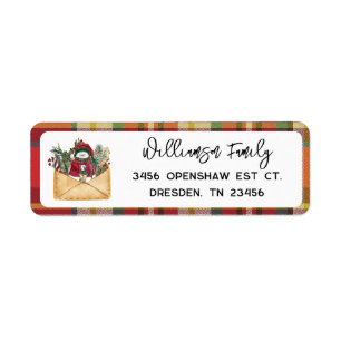Plaid Rustic Script Holidays Family Return Address