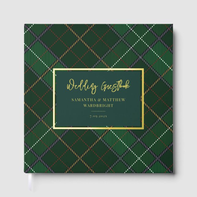Plaid Rustic Tartan Wedding Gold Foil Guest Book (Front)