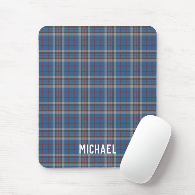 Plaid Rustic Thompson Blue Grey Check Tartan Mouse Mat (With Mouse)