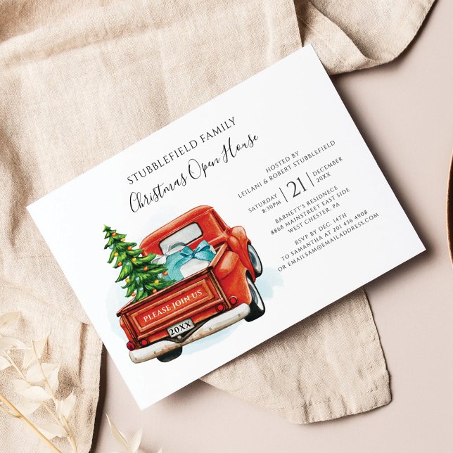 Plaid Rustic Truck Christmas Rustic Invitation Flyer (Open House Family Christmas Party Invitation)