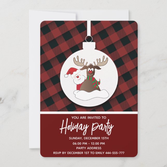 Plaid Santa reindeer  holiday party corporate Invitation (Front)