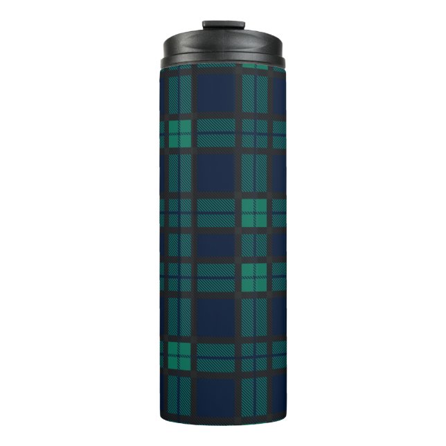 Plaid Scottish Clan Black Watch Blue Black Check Thermal Tumbler (Front)