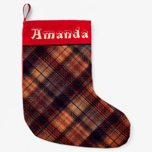 Plaid Scottish tartan brown orange black classic Small Christmas Stocking