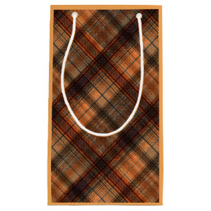 Plaid Scottish tartan brown orange black classic Small Gift Bag