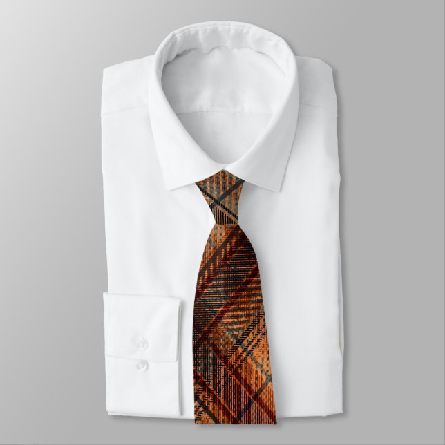 Plaid Scottish tartan brown orange black classic Tie (Tied)