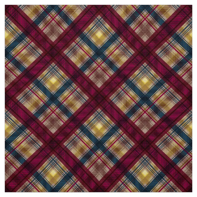 Plaid Scottish tartan crimson yellow blue classic Fabric (Swatch)