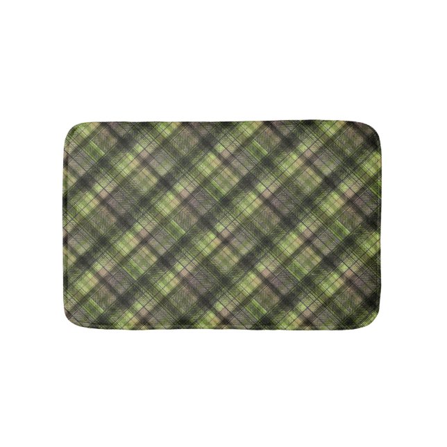 Plaid Scottish tartan green black classic Bath Mat (Front)