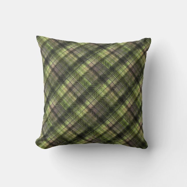 Plaid Scottish tartan green black classic Cushion (Front)