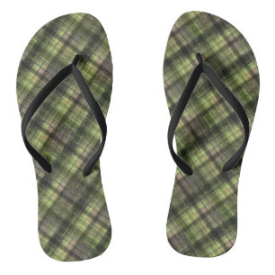 Plaid Scottish tartan green black classic Flip Flops