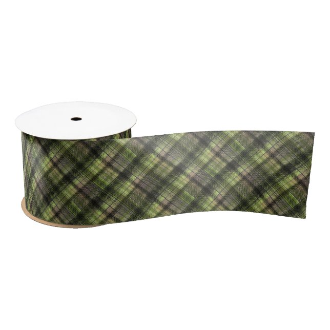 Plaid Scottish tartan green black classic Satin Ribbon (Spool)