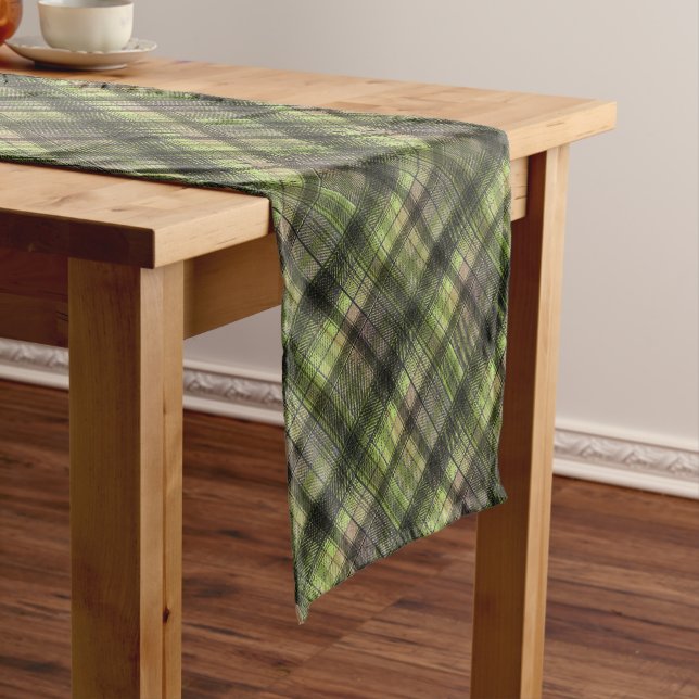 Plaid Scottish tartan green black classic Short Table Runner (In Situ)