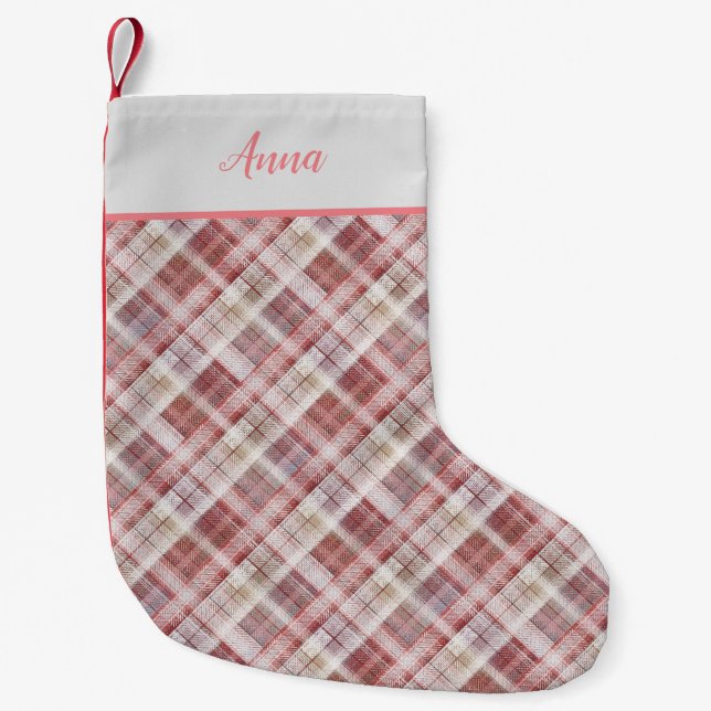 Plaid Scottish tartan pink classic Small Christmas Stocking (Front)