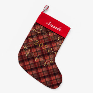 Plaid Scottish tartan red black classic Small Chri Christmas Stocking