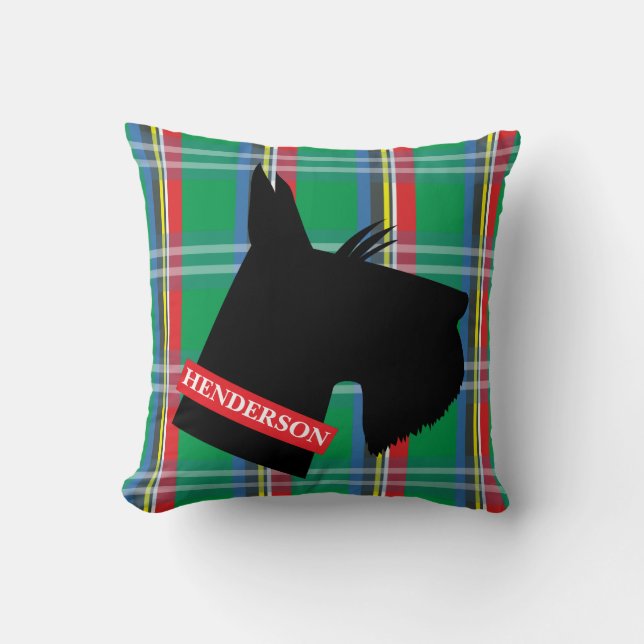 Plaid Scottish Terrier Personalised Throw Pillow (Front)