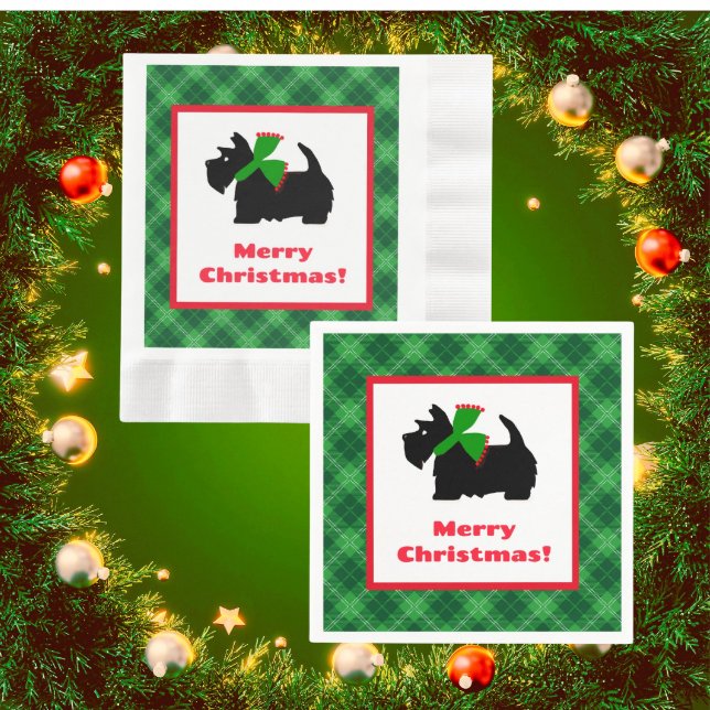 Plaid Scotty Dog Merry Christmas Gift Ideas Napkin (Paper napkins are handy at Christmas!)