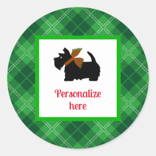 Plaid Scotty Dog Merry Personalised Gift Classic Round Sticker