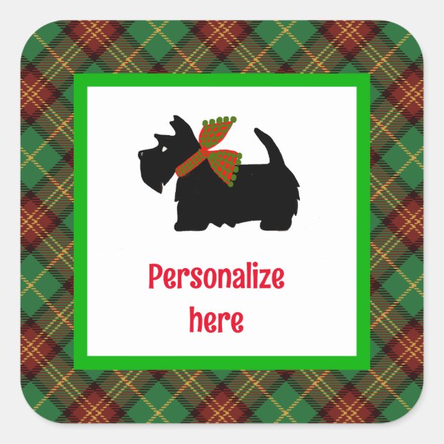 Plaid Scotty Dog Personalised Gift  Square Sticker (Front)