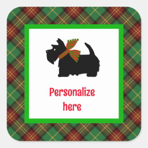 Plaid Scotty Dog Personalised Gift Square Sticker