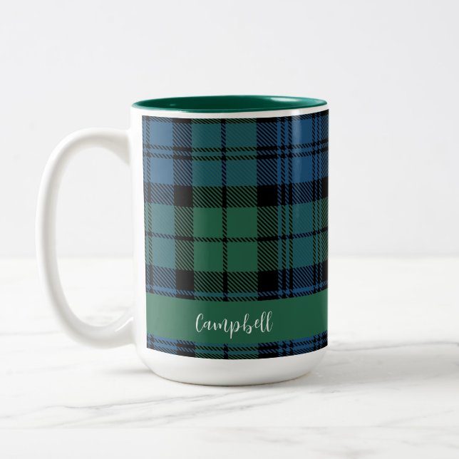 Plaid Script Custom Clan Campbell Tartan Two-Tone Coffee Mug (Left)