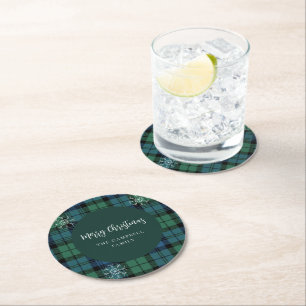 Plaid Script Farmhouse Campbell Tartan Round Paper Coaster