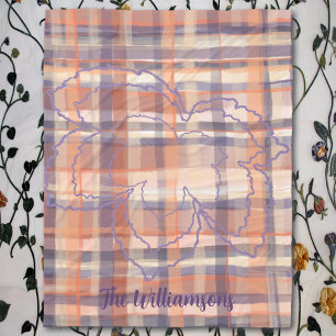  Plaid script name orange purple cream fall leaves Fleece Blanket