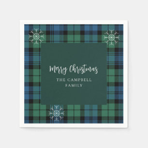 Plaid Script Snowflakes Campbell Tartan Paper Napkin