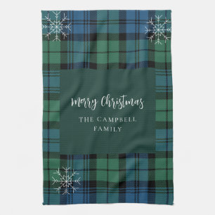 Plaid Script Snowflakes Rustic Campbell Tartan Tea Towel