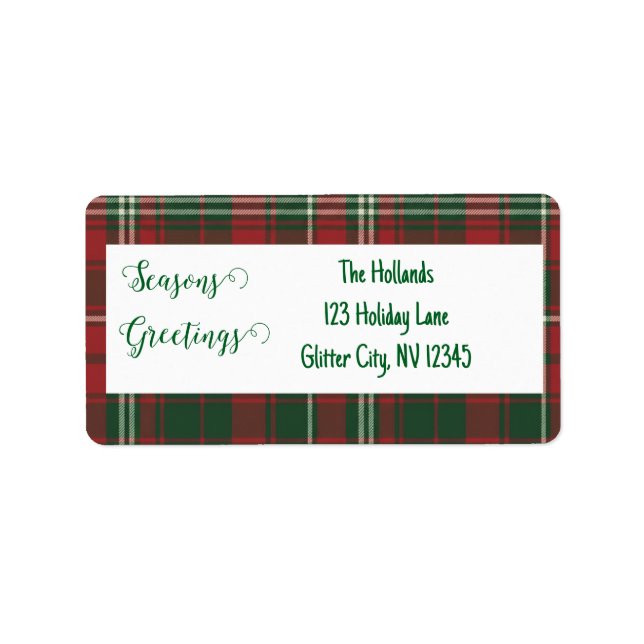 Plaid Seasons Greetings Return Address Label (Front)