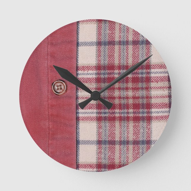 Plaid Shirt / Flannel Shirt pattern Round Clock (Front)