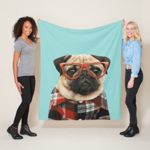 Plaid Shirt Pug Fleece Blanket