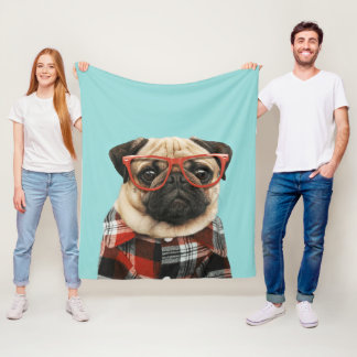 Plaid Shirt Pug Fleece Blanket
