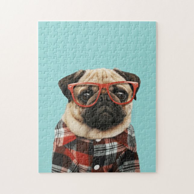 Plaid Shirt Pug Jigsaw Puzzle (Vertical)