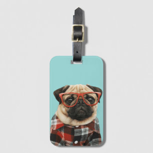 Plaid Shirt Pug Luggage Tag
