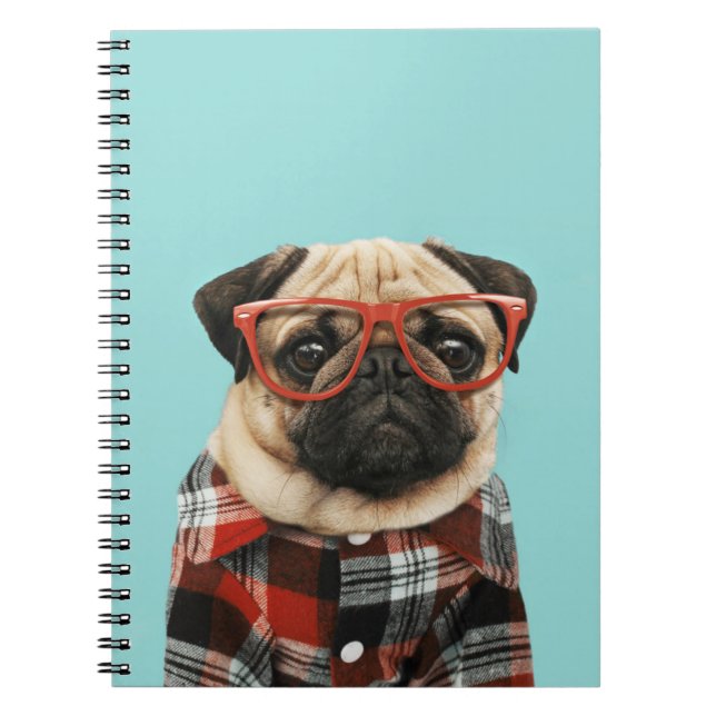 Plaid Shirt Pug Notebook (Front)
