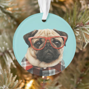 Plaid Shirt Pug Ornament