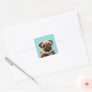 Plaid Shirt Pug Square Sticker
