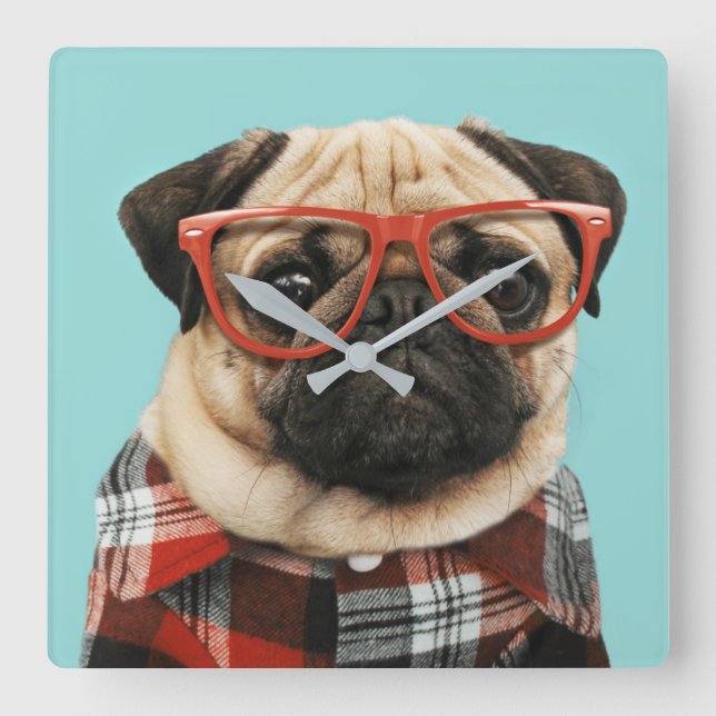 Plaid Shirt Pug Square Wall Clock (Front)